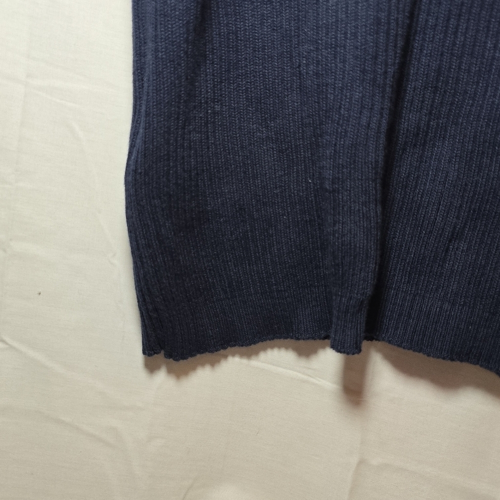 Anthropologie Maeve Navy Ribbed Knit Midi Dress Puff Sleeve Gingham, sz XL - Picture 7 of 10